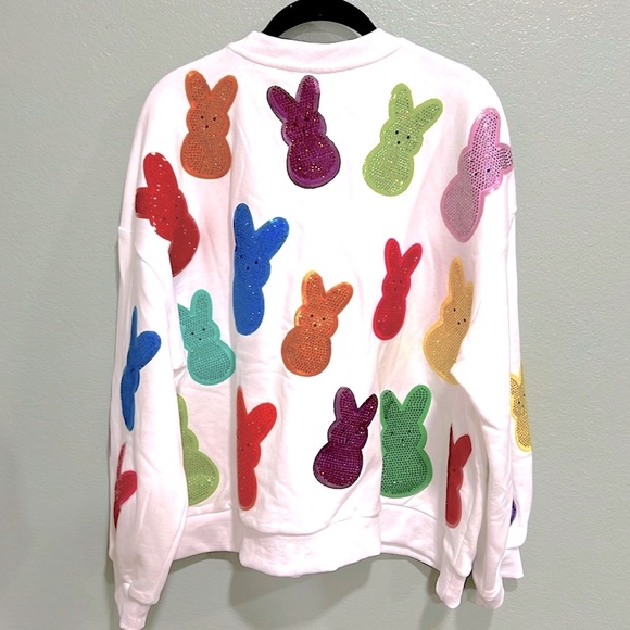 New QOS WHITE MULTI PEEPS SWEATSHIRT - Picture 3 of 3